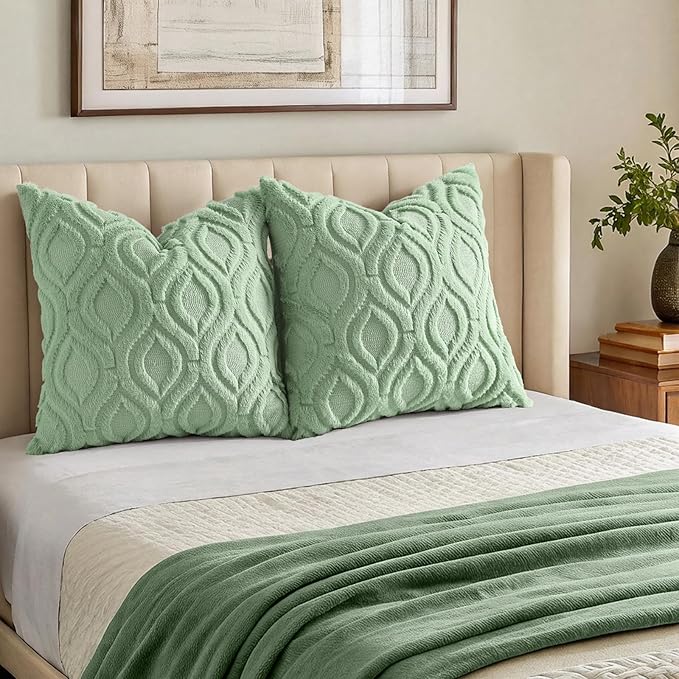 decorUhome Throw Pillow Covers 24x24 Inch Set of 2, Soft Plush Faux WoolSage - Image 7
