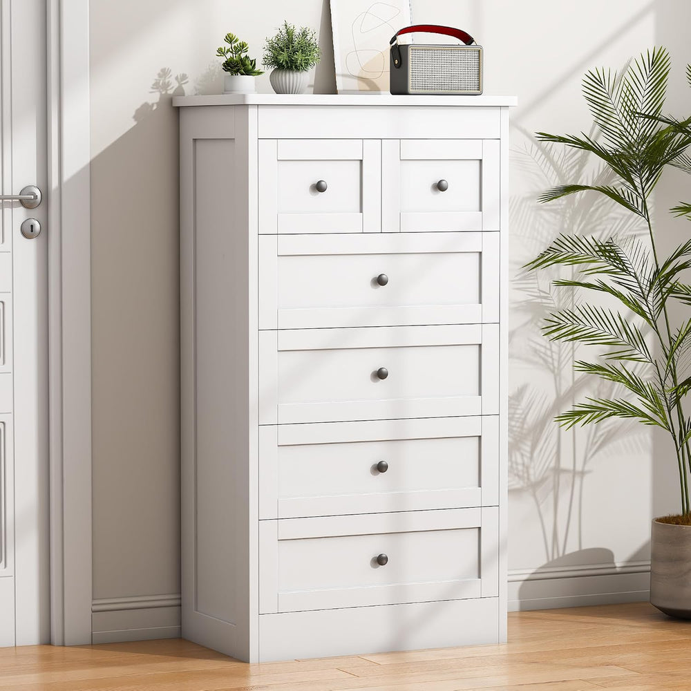 Pipleo White Drawer Dresser for Bedroom, Modern 6 Tall Chest of Drawers, Wood...