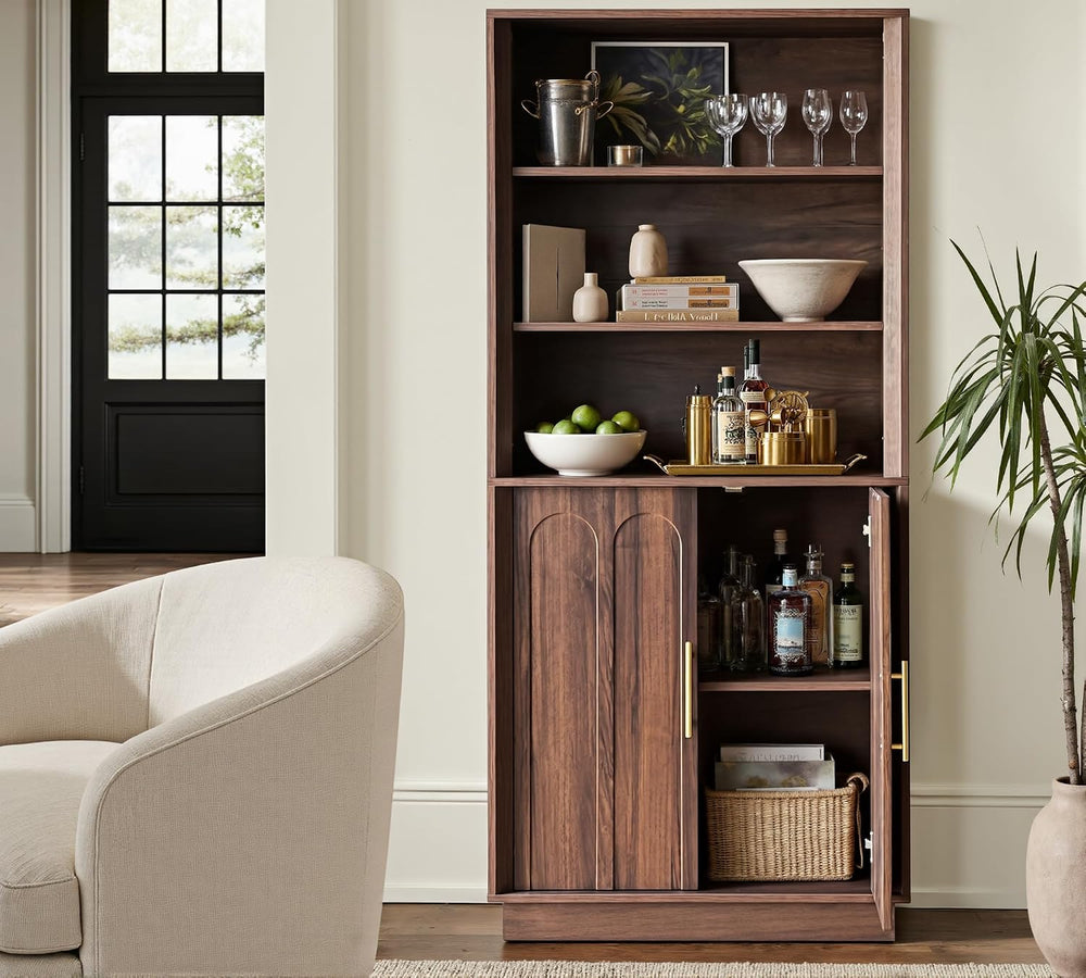 71" Tall Bookcase, 3-Tier Bookshelf with Storage, Walnut