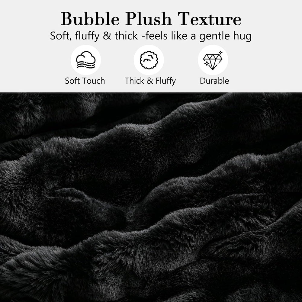 Black Faux Fur Throw Blanket for Couch Bed Fuzzy Plush Fluffy Soft Blanket fo...