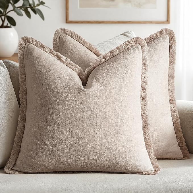 MIULEE Decorative Throw Pillow Covers Neutral Linen Fringe Throw Pillows Set of by MIULEE
