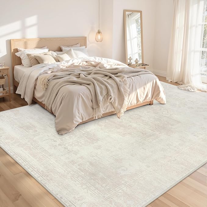 Area Rugs 9x12 Living Room: Vintage Boho Neutral Washable Rug Indoor Soft Large - Image 2
