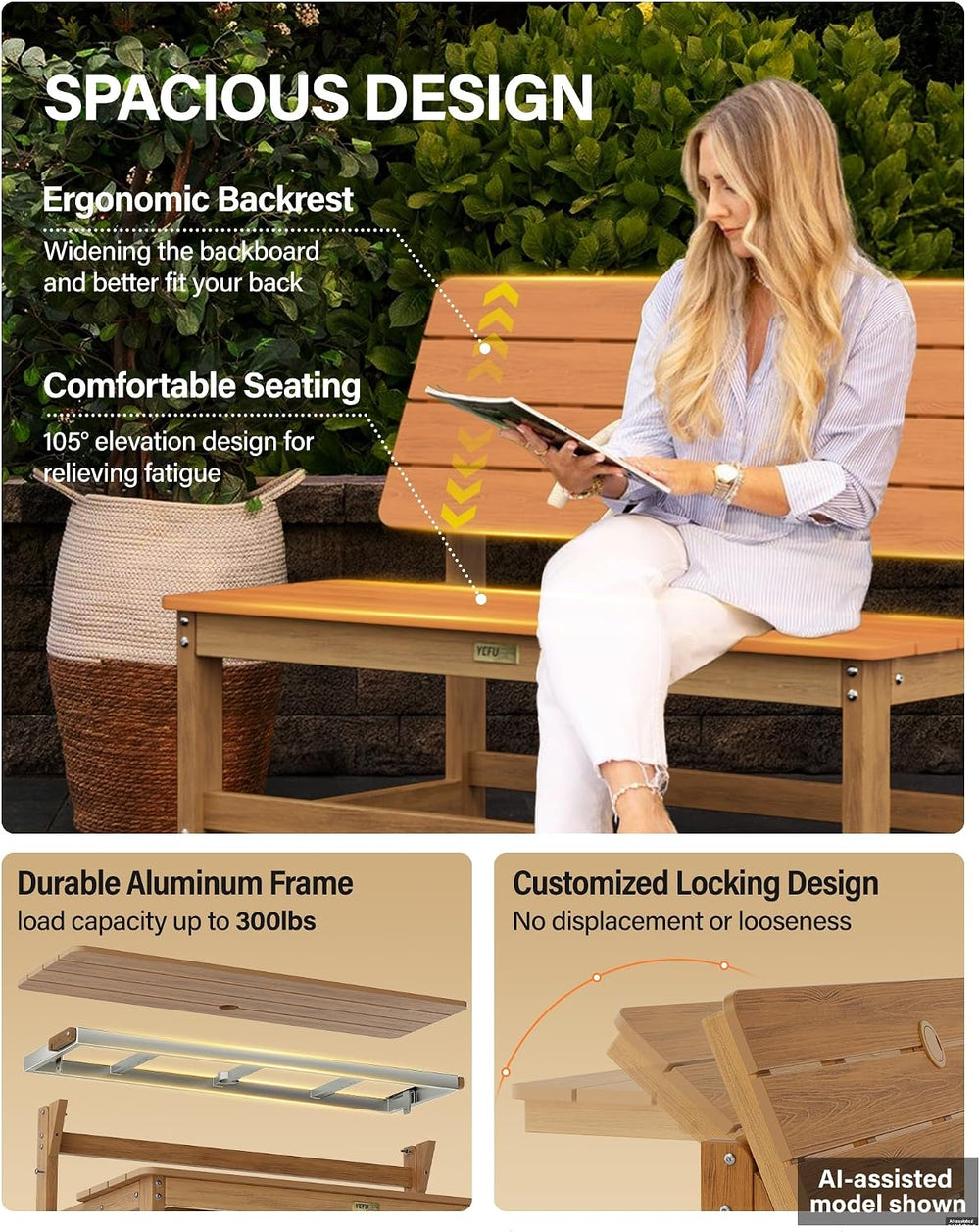 YEFU Convertible Bench Picnic Table, 2-in-1 Foldable Outdoor Bench, Teak