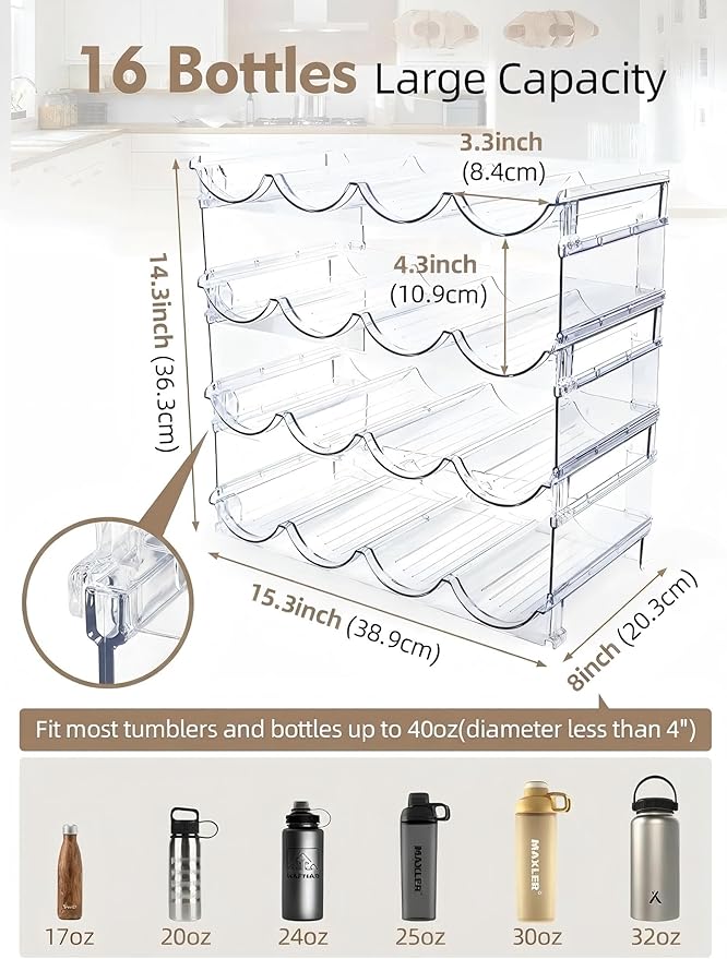 Stackable Water Bottle Organizer, 4-Tier Clear Large Compartment Holder - Image 2