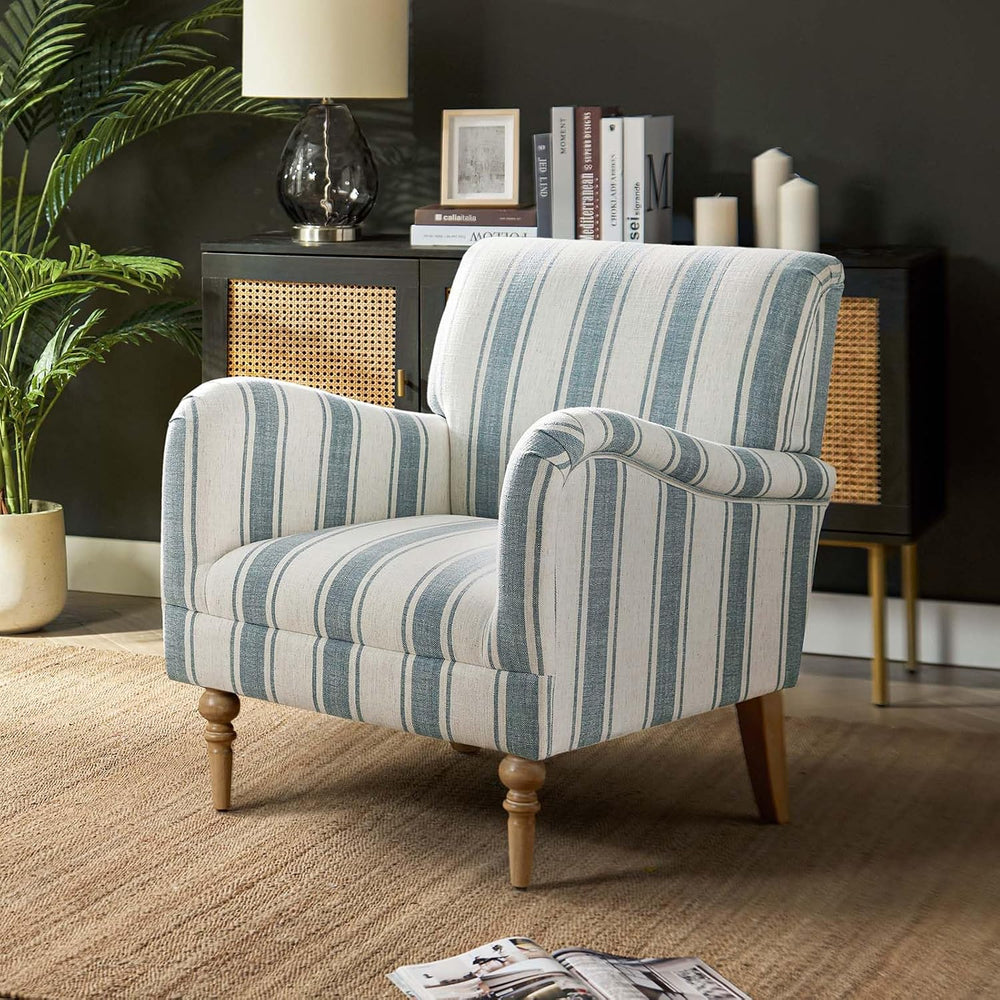 HULALA HOME Farmhouse Accent Chair with Stripe Pattern, Blue