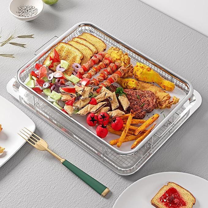 Air Fryer Basket, OPENICE 2 Set Air Fryer Pan and Crisper Tray - Image 6