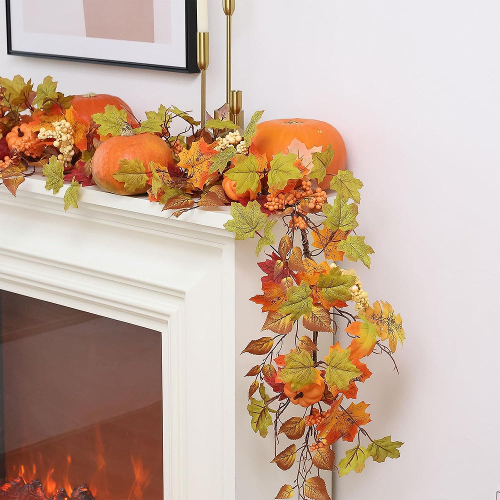 MIZII Fall Decor Artificial Maples Leaf Pumpkin Garland 6FT Autumn Maple Vine...