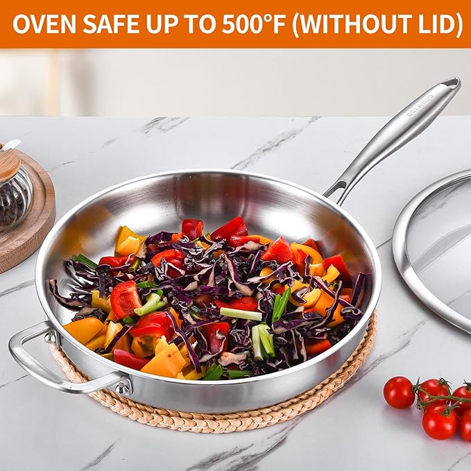 DELARLO Stainless Steel Pan 14-Inch, Large Frying Pan - Image 6