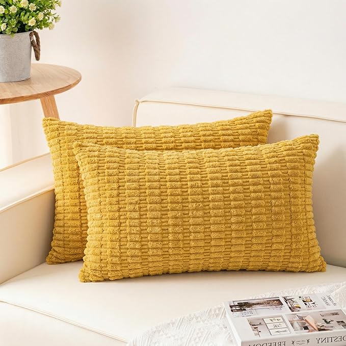 Pack of 2 Corduroy Decorative Throw Pillow Covers 12x20 InchSoft Boho Striped by Unknown