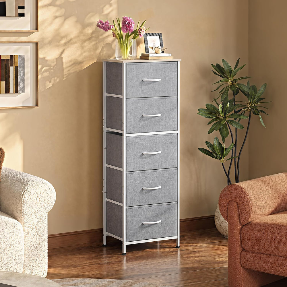 WLIVE Tall Dresser for Bedroom, 5 Drawer Dresser, Light Grey