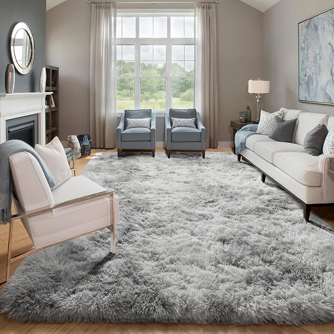 ONASAR Rugs for Living Room Bedroom, 5x8 Fluffy Tie-Dyed Light Grey Bedside - Image 9