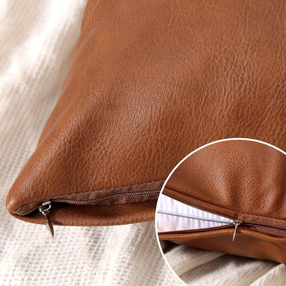 Yaertun Set of 2 Faux Leather Decorative Throw Pillow Covers Modern Solid Out...