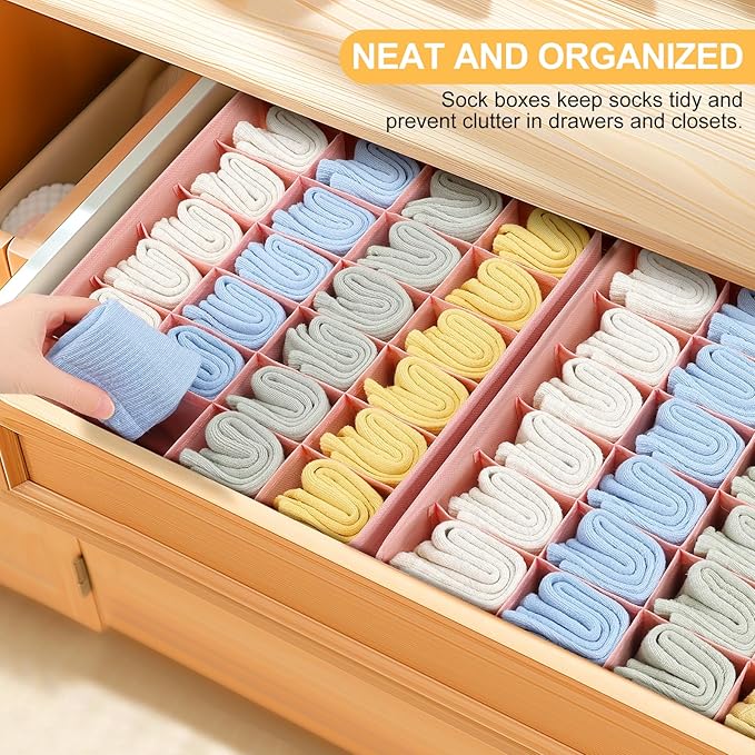 Joyoldelf 4-Pack Pink Fabric Dresser Drawer Organizers, 24-Cell Sock Drawer - Image 6