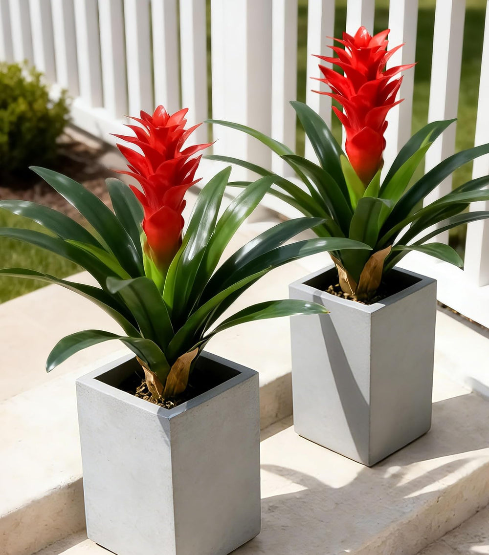 Ivydale Fake Flowers Plants for Outdoors, 2 Pcs 16.93" Bromeliad Artific...