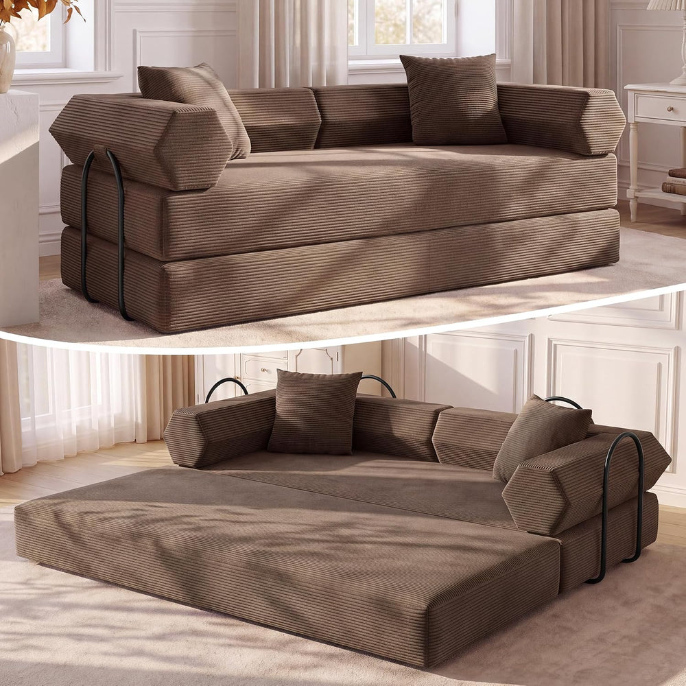 79" Convertible Futon Sofa Bed,Boneless Couch for Living Room | Coco Brown