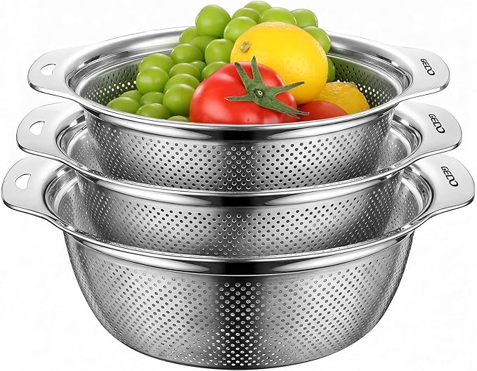 GEDO 304 Stainless Steel Colander Set, 3 Pack Kitchen Food Strainer by GEDOGuardianofFamilyHealth