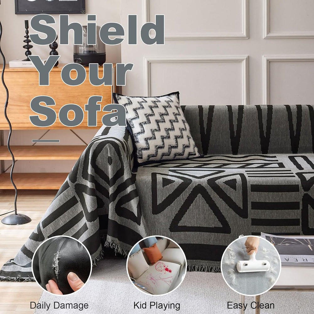 VClife Bohemian Dark Gray Black Geometric Sofa Couch Cover 71 X 134