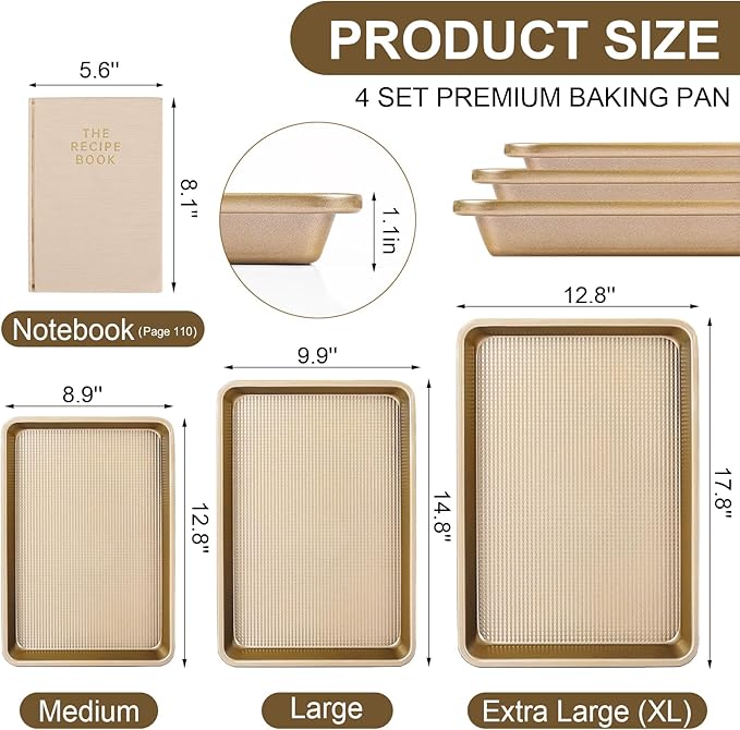 4 Pieces Bakeware Set | 3 Baking Pans & 1 Recipe Notebook Combo | Nonstick - Image 5