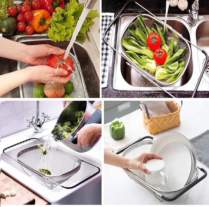 AJIODA Over The Sink Colander, 4 Quarts Stainless Steel Oval Colander - Image 8