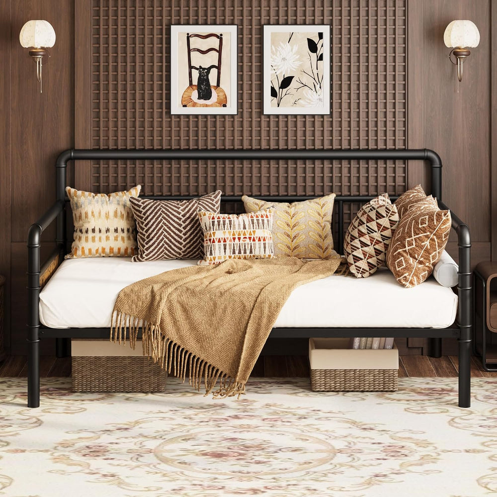 IDEALHOUSE Twin Daybed with Classic Headboard,Metal Twin Bed Frame,Black