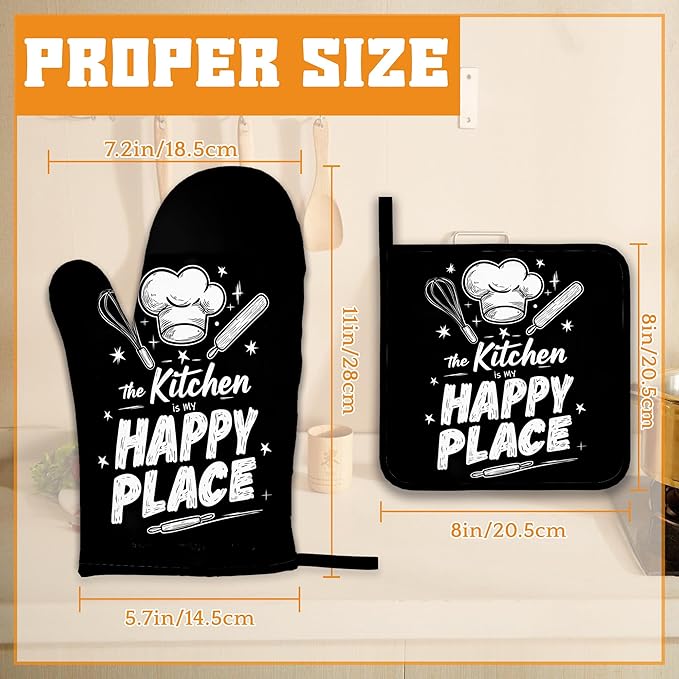 Funny Oven Mitts and Pot Holders Set, The Kitchen is My Happy Place Kitchen - Image 2