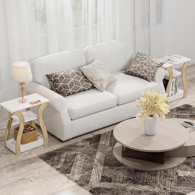 End Table Set of 2 with Charging Station, Side Table with USB Ports and Outle...