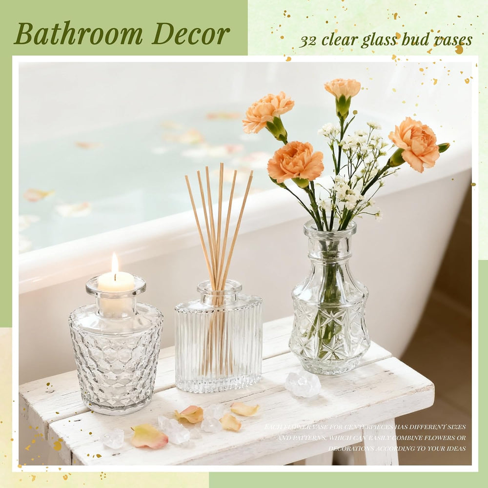 Der Rose 32pcs Clear Bud Vases in Bulk Glass vases for Centerpieces Decor