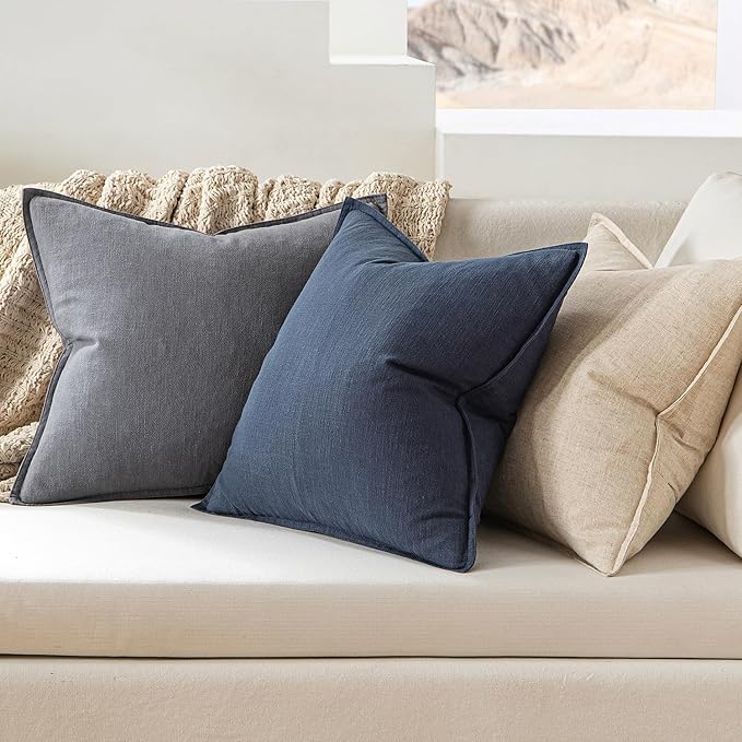 MIULEE Decorative Linen Pillow Covers 18x18 Inch Indigo Blue Boho - Image 3
