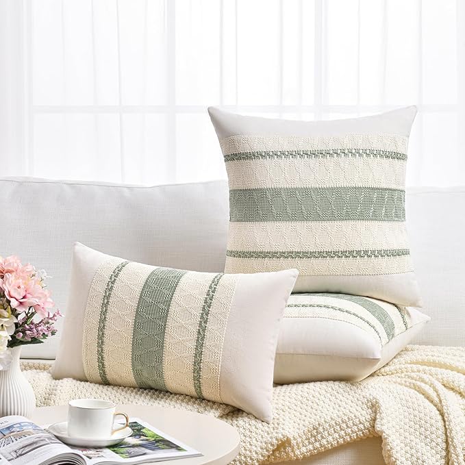 Fancy Homi Set of 1 Sage Green Boho Lumbar Decorative Throw Pillow Covers 16x24 - Image 6