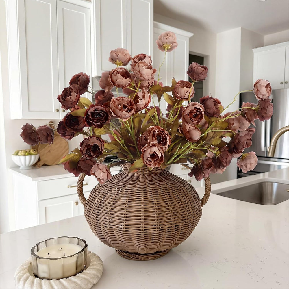 Yinder 8 Pcs 26'' Fall Artificial Peonies Stems, Tan, Light Orange, 8...