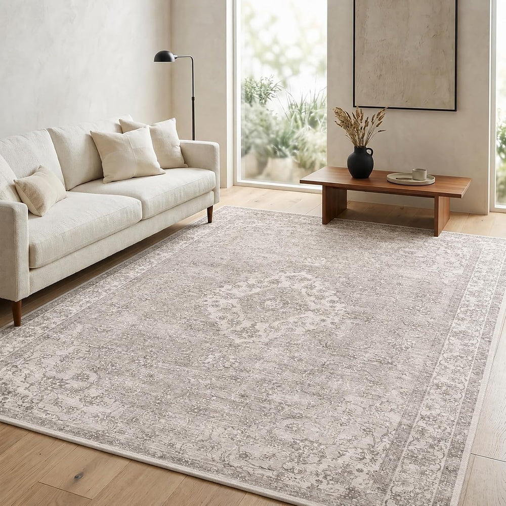 5x7 Area Rug for Living Room, Washable Waterproof Boho, Grey