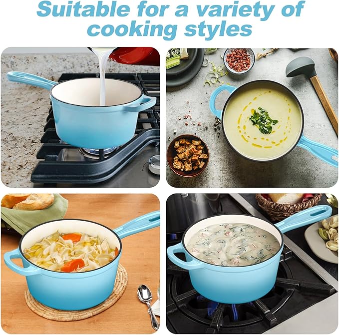 HaSteeL 2 QT Cast Iron Saucepan, Mini Enamel dutch oven - Image 7