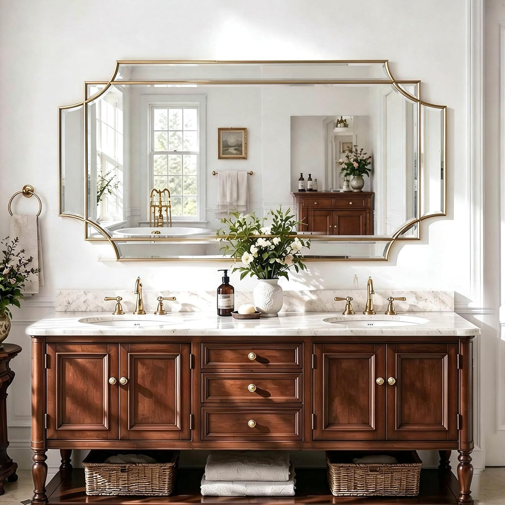 Full Length 47"x24" Beveled Gold Mirror for Wall, Gold Traditional ...