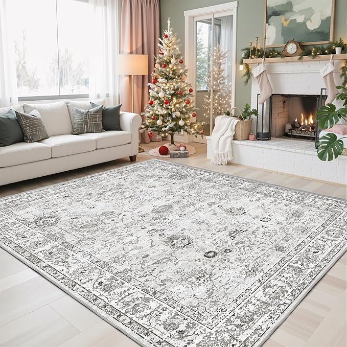 Grey White Area Rugs 5x8 for Living Room Bedroom, Non-Slip Washable Rugs Stain - Image 7