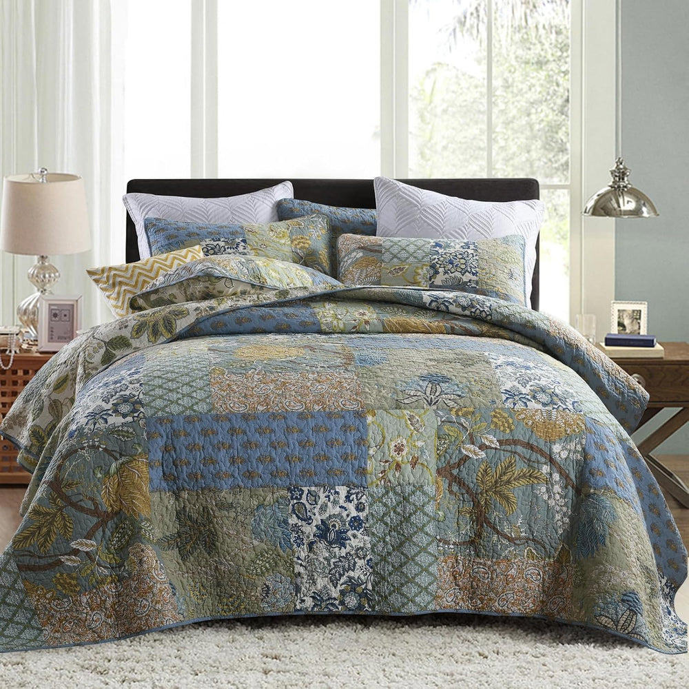 Queen Comforter Set for Bed - 100% Cotton Quilts Queen Size, Green, Sage Beds...