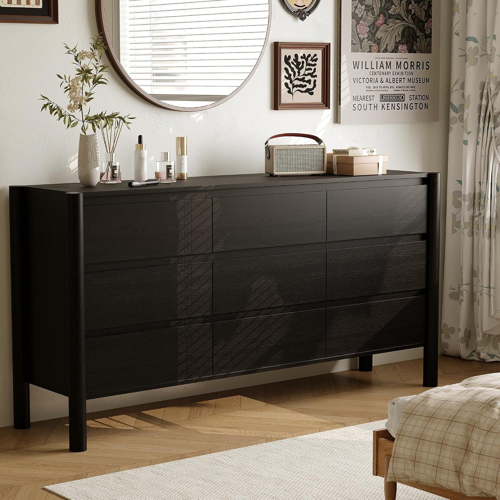3 Piece Black Dresser for Bedroom Set,9 Drawer Dresser & Nightstands