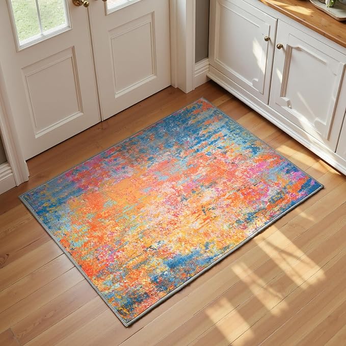 Entrance Rugs Indoor 2x3 Colorful Entry Rug Washable Abstract Rainbow Small by OmpaaHomeDecor