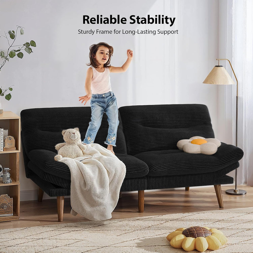 PERLECARE Convertible Futon Sofa Bed, 66" Corduroy Futon Couch with Adju...