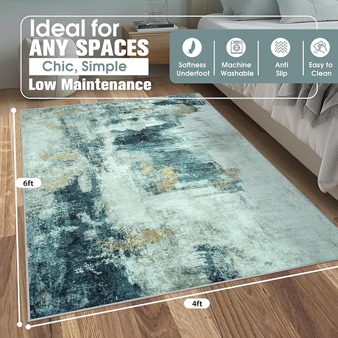 4x6 Area Rugs for Living Room Rug Washable: Abstract Rug for Dining Room - Image 2