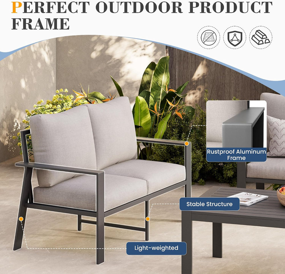 Aluminum Outdoor Loveseat with Coffee Table Small Furniture Patio Love Seat C...