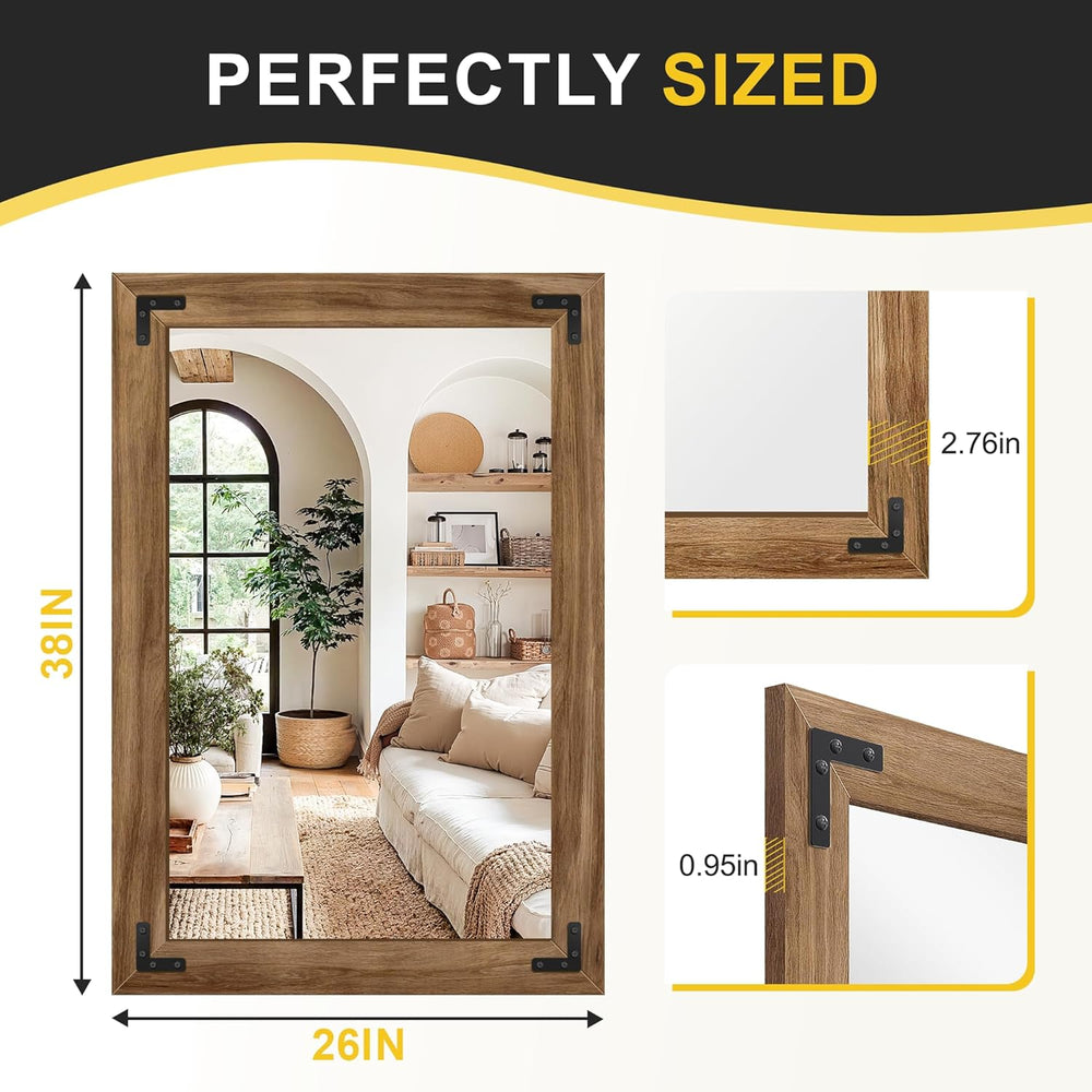 Wood Bathroom Mirror, 26"x38" Farmhouse Mirror for Wall
