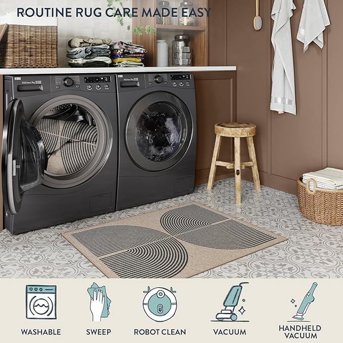 Lahome Enfys Rainbow Easy Jute Rug, Farmhouse Neutral Lightweight Non Shedding - Image 5