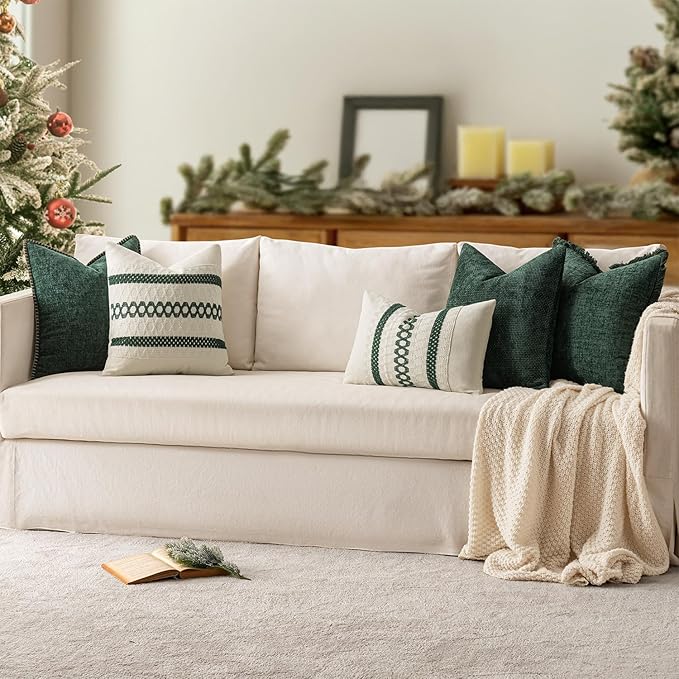MIULEE Pack of 2 Christmas Pillow Covers 16x16 Inch Dark Green Farmhouse - Image 6