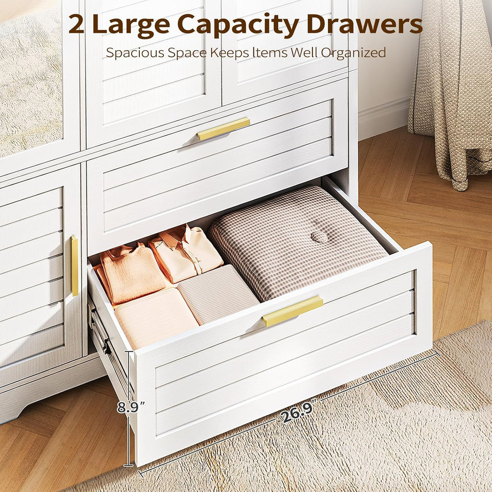Armoire Wardrobe Closet with Mirror - 71“ Wood Clothing Storage Cabinet, Ward...