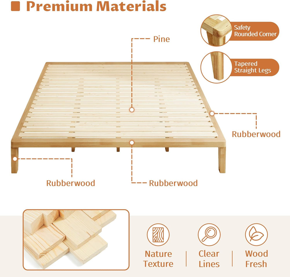 IOTXY King Platform Bed Frame - 12" Solid Wood Mattress Foundation Base
