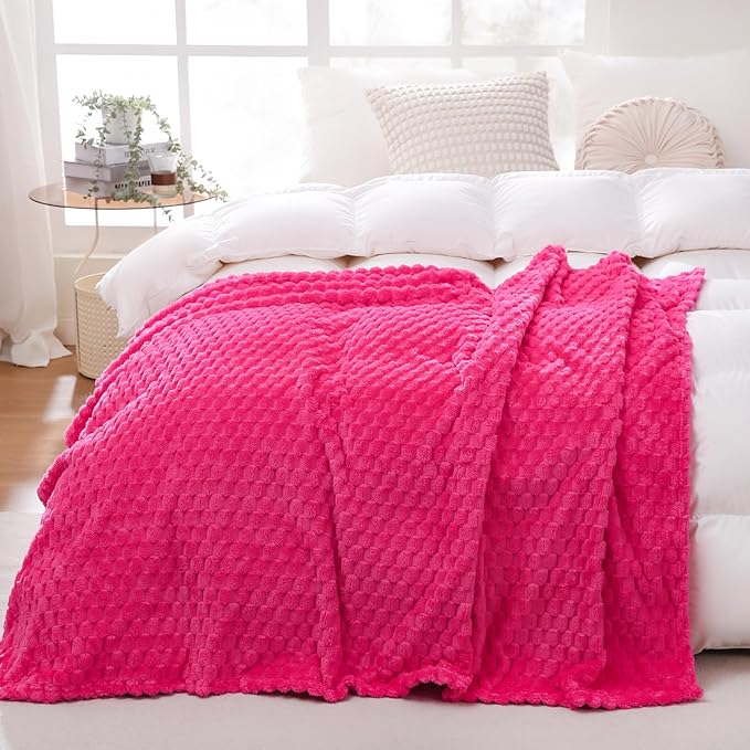Puncuntex Hot Pink Throw Blanket 60"×80" inches Fuzzy 3D Jacquard Decorative - Image 2