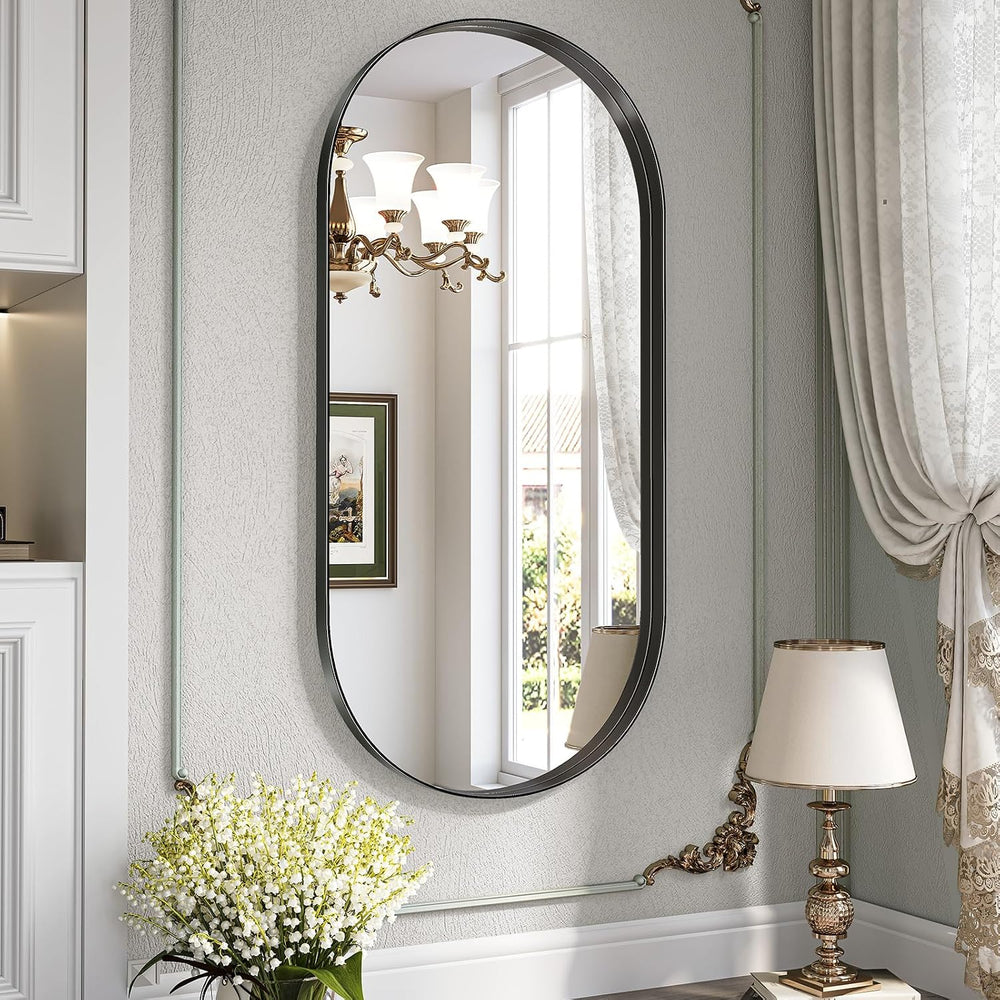 Brightify Black Oval Mirror for Wall 24x48 Inch, Metal Framed Bathroom Vanity...