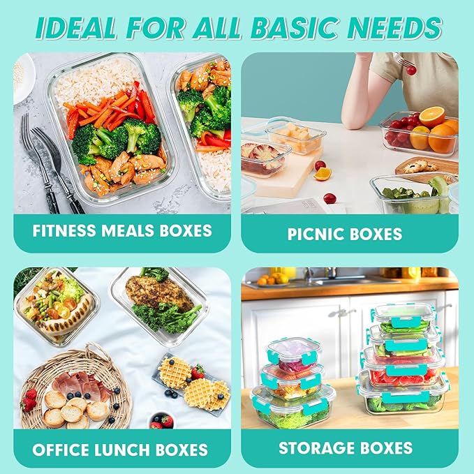 VERONES 30 Pieces Glass Meal Prep Containers Set, Stackable Glass Food Storage