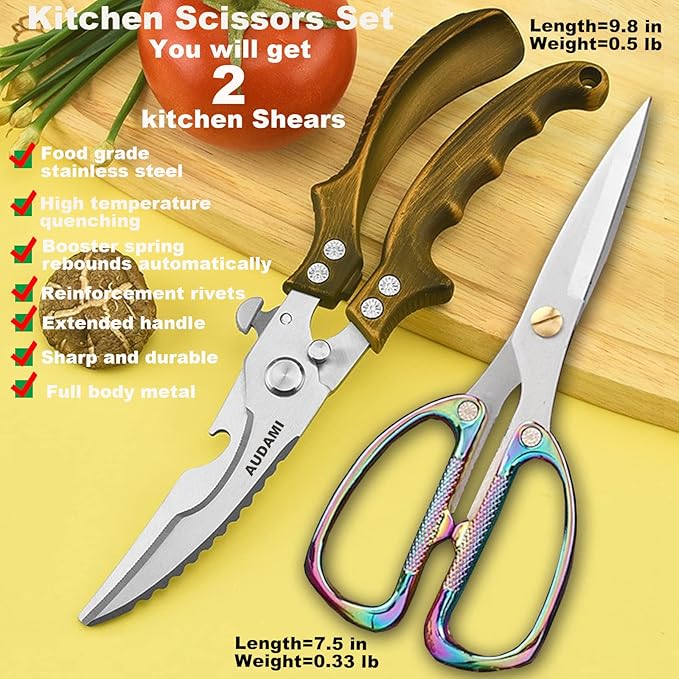 Poultry Shears 2-Pack, Heavy Duty Meat Scissors, Stainless Steel Spring Loaded - Image 2