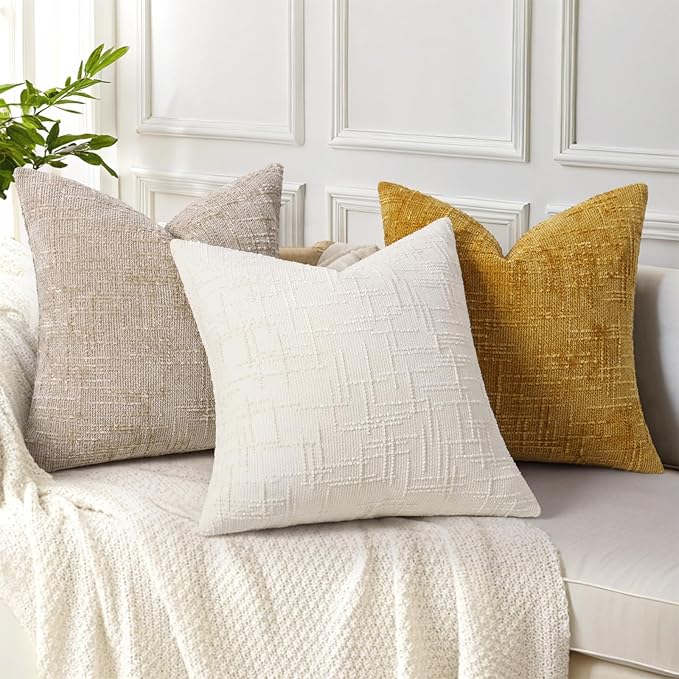 decorUhome Summer Mustard Yellow Chenille Throw Pillow Covers 20x20 Set of 2 - Image 4